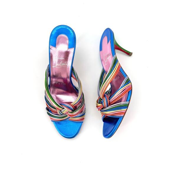 Christian Louboutin Multitaski 70 Confetti Kitten Heel Mules 37 Sandals - Picture 1 of 7